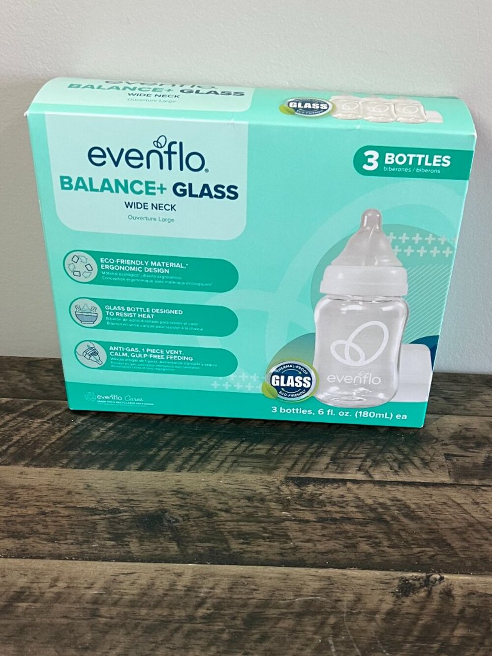 Evenflo Glass Baby Bottles 6 oz Set of 3 Classic Clear Sealed New